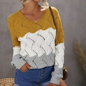 NEW Colorblock Knitted Pullover Sweater Women's Size Large
